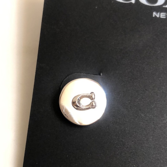 Coach Polished Silver Tone Signature C Disc Stud Earrings NWT - Picture 6 of 12